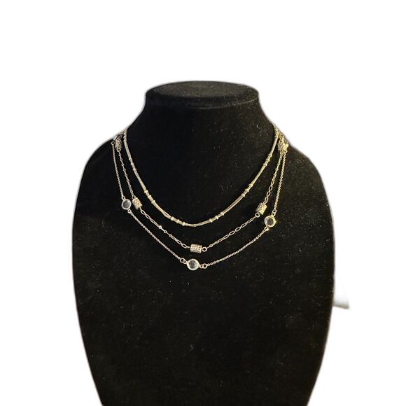 Lia Sophia 3 Tier Silver Tone Necklace with Clear Crystal - Picture 1 of 4